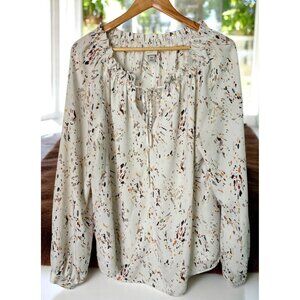 A New Day Womens XXL Peasant Blouse Ruffle Neck Long Sleeve Abstract Print